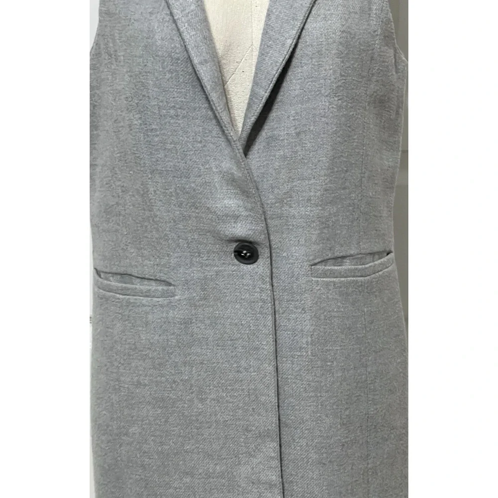 White House Black Market Long‎ Light Gray Tweed Vest  1 Button Women's Size 10